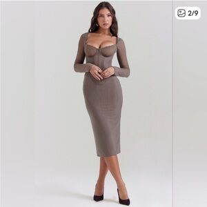 House of CB Taupe Corset Midi Dress